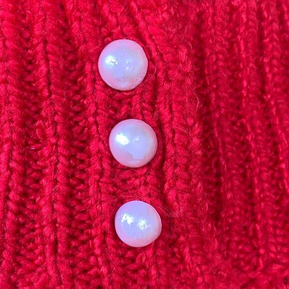 Karen Scott Red Cable Knit Pearl Detail Sweater - Picture 6 of 12